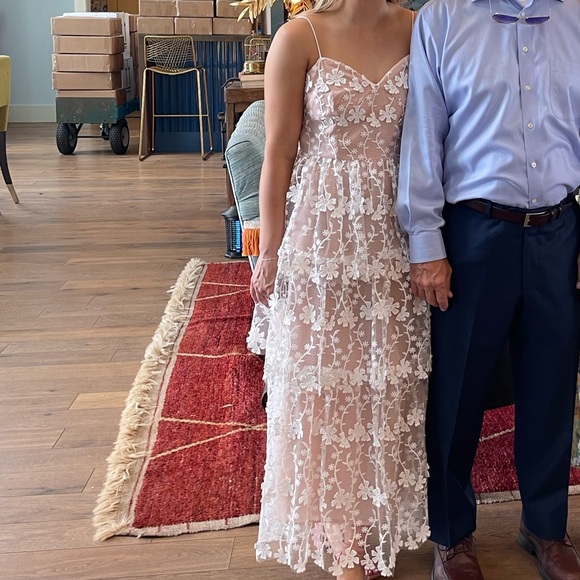 Midi White Lace Dress with Nude Illusion - Picture 3 of 5